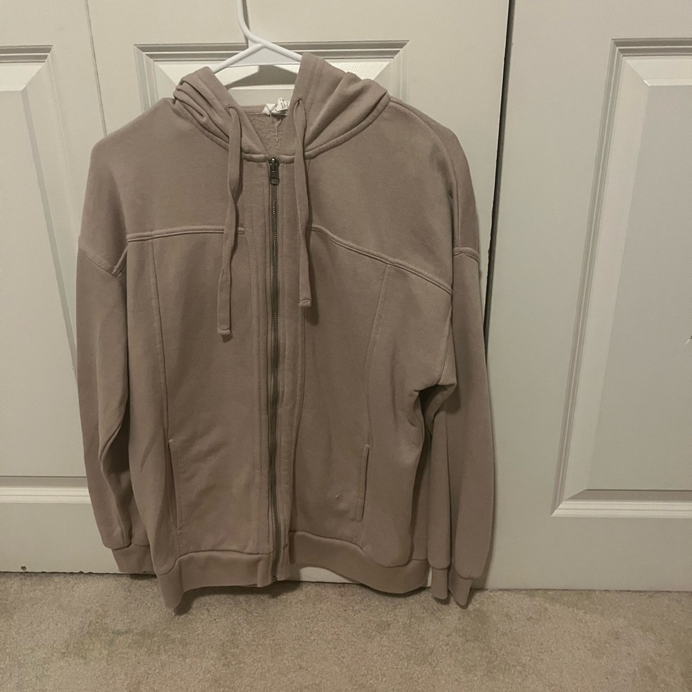 Hippie Rose Beige Zip-Up Hoodie